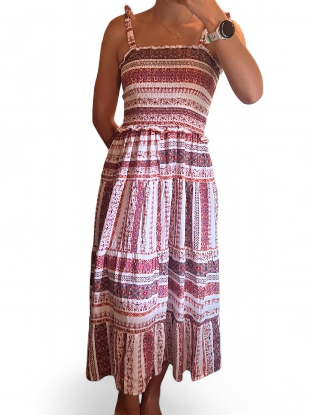 ILLA ILLA Pink and White Striped Smocked Maxi Dress